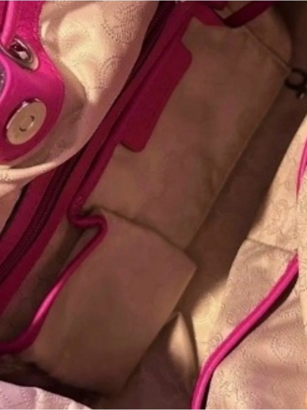 Michael Kors Pink Leather Drawstring Shoulder Bag – MK Charm – Great Condition